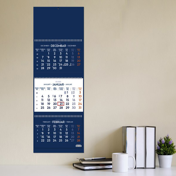 Kalendar zidni poslovni tromesečni 3x12 lista, plavi